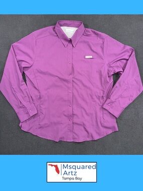 Columbia Purple Long Sleeve Button Up Shirt Womens XL Outdoor Fishing Top